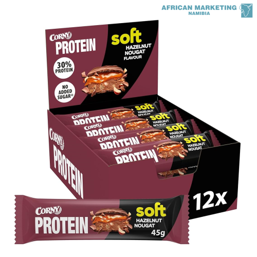 1005-0169 PROTEIN BAR SOFT HAZELNUT NOUGAT 12x45g *CORNY