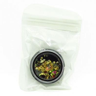 Nail Art Jewelry Pot - Mixed 3D Gold Decorations #08