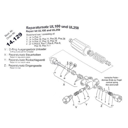 Kranzle unloader repair kit with return body 14129 diagram