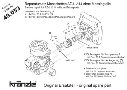 KRANZLE SEAL KIT FOR AZ PUMP WITHOUT BRASSPARTS