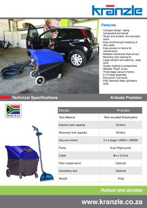 Kranzle Predator carpet and upholstery flyer