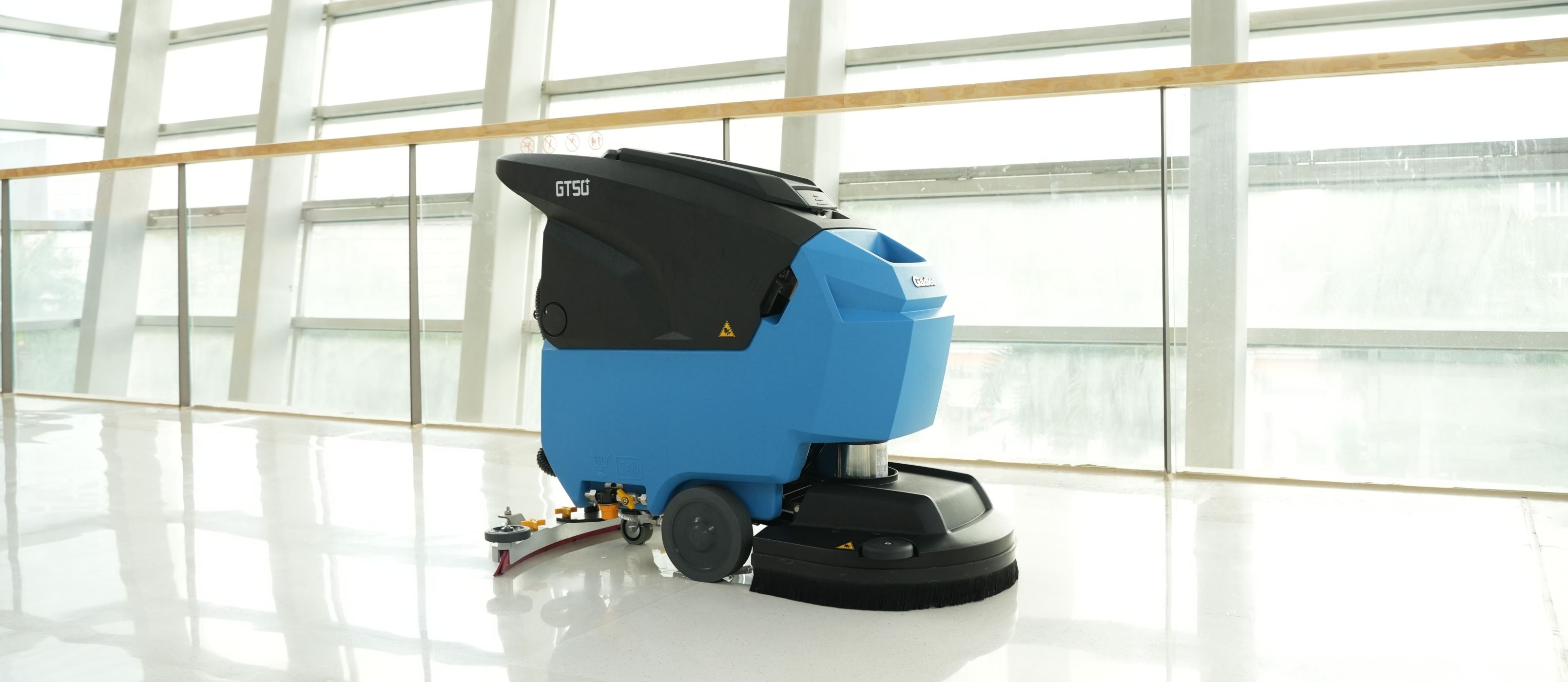 Gadlee GT50 Plus battery scrubber dryer on a glossy indoor floor