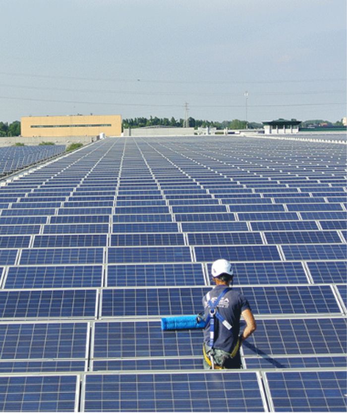 Solar panel cleaning commerical solar farm