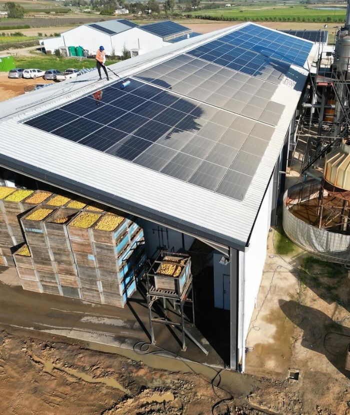 Solar panel cleaning commerical solar farm