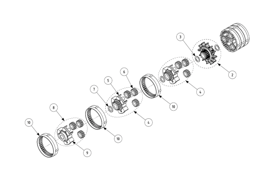 SOLA-TECS C solar cleaning brush transmission diagram